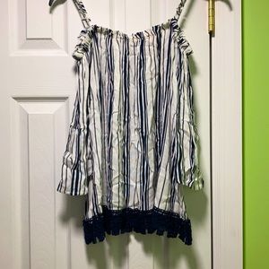 Navy blue and white blouse